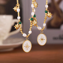 Freshwater Pearl and Titanium Steel Necklace with Star and Bead Accents