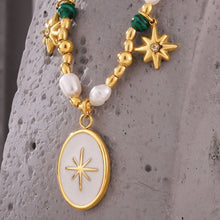 Freshwater Pearl and Titanium Steel Necklace with Star and Bead Accents