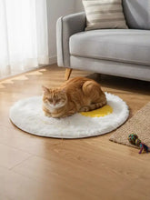 Tappetino morbido per animali domestici con design a uovo fritto soffice per gatti, stile all'occhio di bue