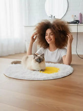 Tappetino per animali domestici in peluche con design di uovo fritto bianco e centro giallo tuorlo