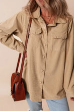 Frill Button Up Long Sleeve Shacket Woman Outerwear