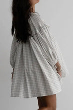 Frill Plaid Notched Balloon Sleeve Mini Dress Woman Casual Dress