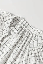 Frill Plaid Notched Balloon Sleeve Mini Dress Woman Casual Dress