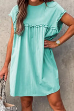 Frill Short Sleeve Mini Dress Pastel Blue Woman Casual Dress