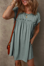 Frilled Gathered Seam Round Neck T Shirt Dress Woman Casual Dress