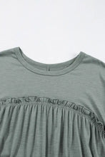 Frilled Gathered Seam Round Neck T Shirt Dress Woman Casual Dress