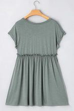 Frilled Gathered Seam Round Neck T Shirt Dress Woman Casual Dress
