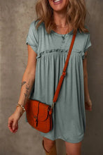 Frilled Gathered Seam Round Neck T Shirt Dress Woman Casual Dress