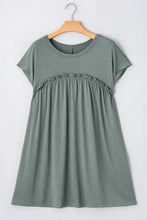 Frilled Gathered Seam Round Neck T Shirt Dress Woman Casual Dress