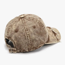 Distressed brown fringe adjustable cotton baseball cap