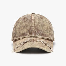 Distressed brown fringe adjustable cotton baseball cap