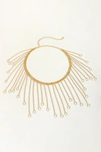 Gold fringe chain alloy belt with dangling chains, rings, and circular pendants for women