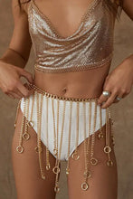 White and gold bikini with fringe chain alloy belt