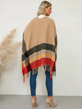 Fringe Contrast Plaid Poncho Woman Outerwear