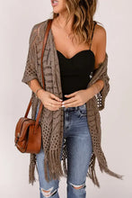 Fringe Hem Slit Open Front Cardigan Mocha One Size Woman Poncho