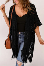 Fringe Hem Slit Open Front Cardigan Woman Poncho