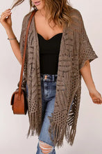 Fringe Hem Slit Open Front Cardigan Woman Poncho
