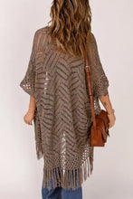 Fringe Hem Slit Open Front Cardigan Woman Poncho