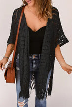 Fringe Hem Slit Open Front Cardigan Woman Poncho