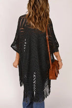 Fringe Hem Slit Open Front Cardigan Woman Poncho