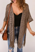 Fringe Hem Slit Open Front Cardigan Woman Poncho