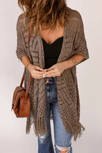 Fringe Hem Slit Open Front Cardigan Woman Poncho