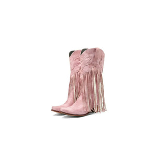 Fringed Cowboy Boots for Women in Turquoise Green and Pink Blush Pink