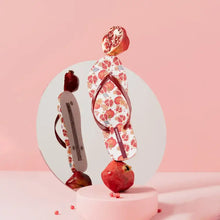 White fruit print summer toe post slippers with red pomegranate pattern