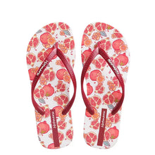 White fruit print summer toe post slippers with pomegranate pattern