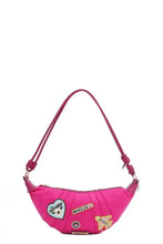 Fuchsia Nylon Croissant Shoulder Bag with Embroidered Patches Deep Rose One Size Shoulder Bags