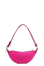 Fuchsia Nylon Croissant Shoulder Bag with Embroidered Patches Shoulder Bags
