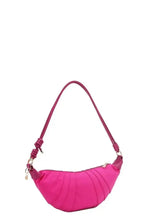 Fuchsia Nylon Croissant Shoulder Bag with Embroidered Patches Shoulder Bags