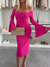 Fuchsia Off Shoulder Bell Sleeve Evening Dress Evening Dresses