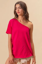 Fuchsia One Shoulder Cotton Blend Top FUCHSIA Woman T Shirts