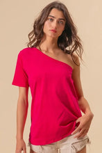 Fuchsia One Shoulder Cotton Blend Top Woman T Shirts