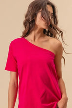 Fuchsia One Shoulder Cotton Blend Top Woman T Shirts