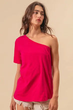 Fuchsia One Shoulder Cotton Blend Top Woman T Shirts