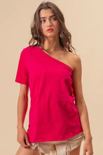 Fuchsia One Shoulder Cotton Blend Top Woman T Shirts