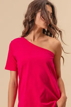 Fuchsia One Shoulder Cotton Blend Top Woman T Shirts