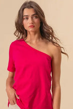 Fuchsia One Shoulder Cotton Blend Top Woman T Shirts