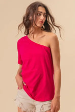 Fuchsia One Shoulder Cotton Blend Top Woman T Shirts