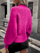 Fuchsia Ribbed Knit Sweater with Long Sleeve Length for Women Sweater Pullovers