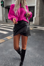 Fuchsia Ribbed Knit Sweater with Long Sleeve Length for Women