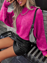 Fuchsia Ribbed Knit Sweater with Long Sleeve Length for Women