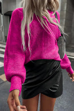Fuchsia Ribbed Knit Sweater with Long Sleeve Length for Women Sweater Pullovers