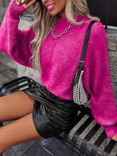 Fuchsia Ribbed Knit Sweater with Long Sleeve Length for Women Sweater Pullovers