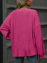 Fuchsia Ribbed Knit V-Neck Sweater for Women