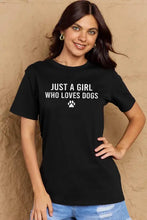 Fuchsia short sleeve tee with dog paw graphic and just a girl who loves dogs text