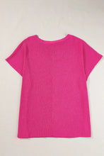Fuchsia V-Neck Short Sleeve Knit Top for Women