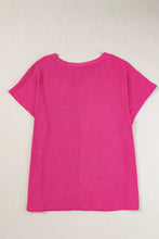 Fuchsia V-Neck Short Sleeve Knit Top for Women Woman T Shirts